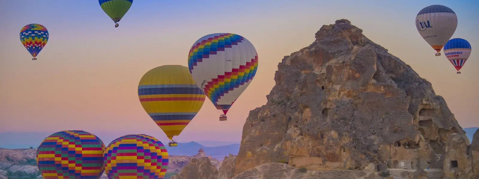 Panoramic view of Cappadocia valley balloon flight