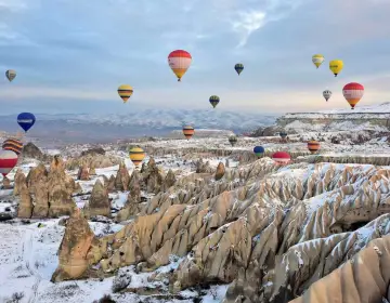 Colorful balloon landscape in Cappadocia valley
