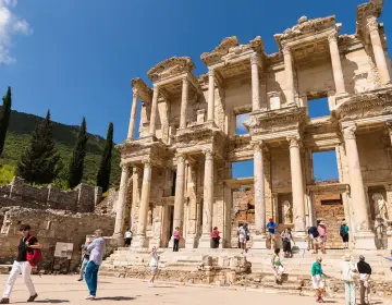 Classical sculptures on upper facade of Celsus Library Ephesus