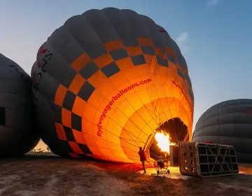Balloon inflation before sunrise in Cappadocia