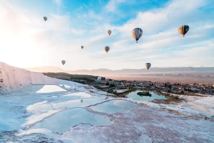 Terrazze bianche di travertino e piscine termali di Pamukkale