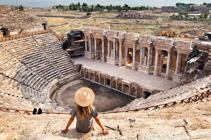 Overlook of Roman theatre in Hierapolis ancient city Pamukkale