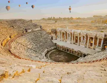 Aerial view of Hierapolis Roman theatre ancient ruins