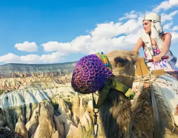 Panoramic view of camel ride in Cappadocia