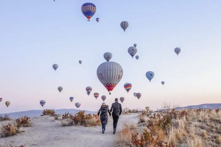 Viewpoint of balloons over White Valley Cappadocia